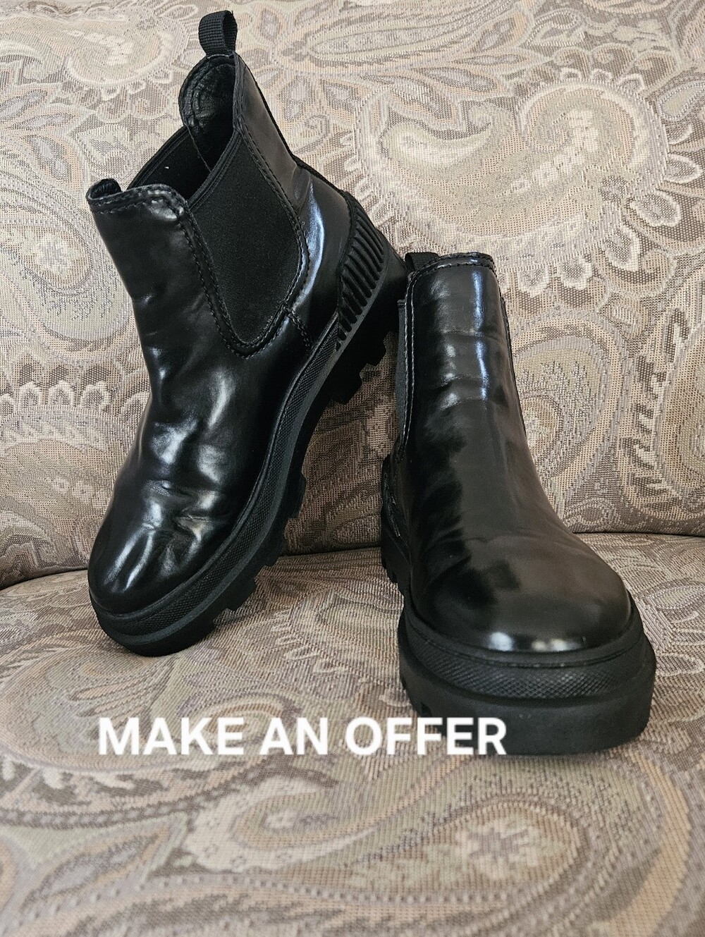 CIRCUS by SAM EDELMAN Black Lug Sole Booties Ankle Boots Sz 7.5 Perfect Rainwear